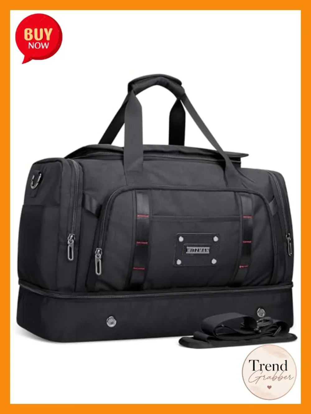 WITZMAN 55L Nylon Travel Duffle Bag for Men with Shoe Compartment